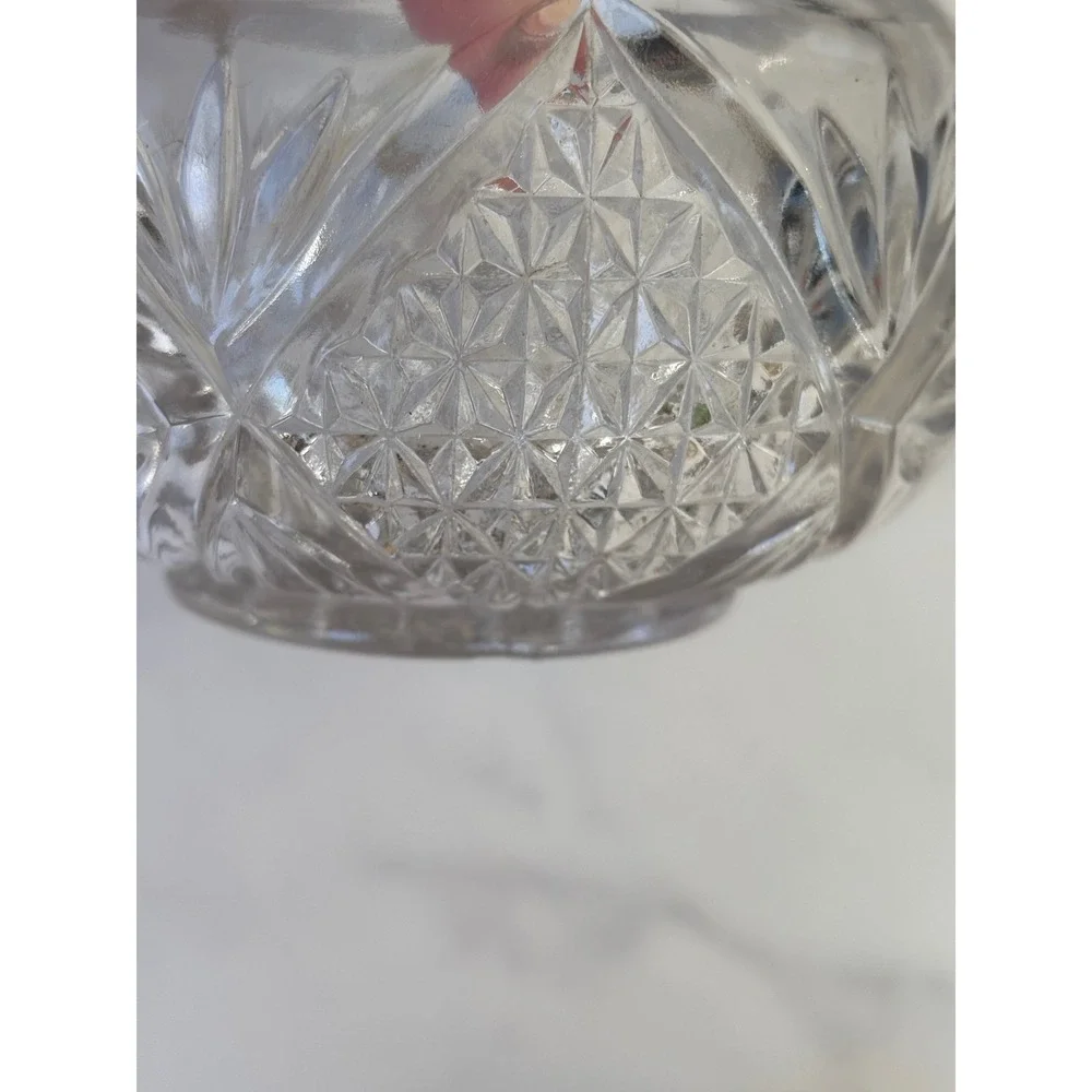 Vintage Cut Glass Powder Jar Cherub Repousse Metal Lid Vanity Trinket Bowl